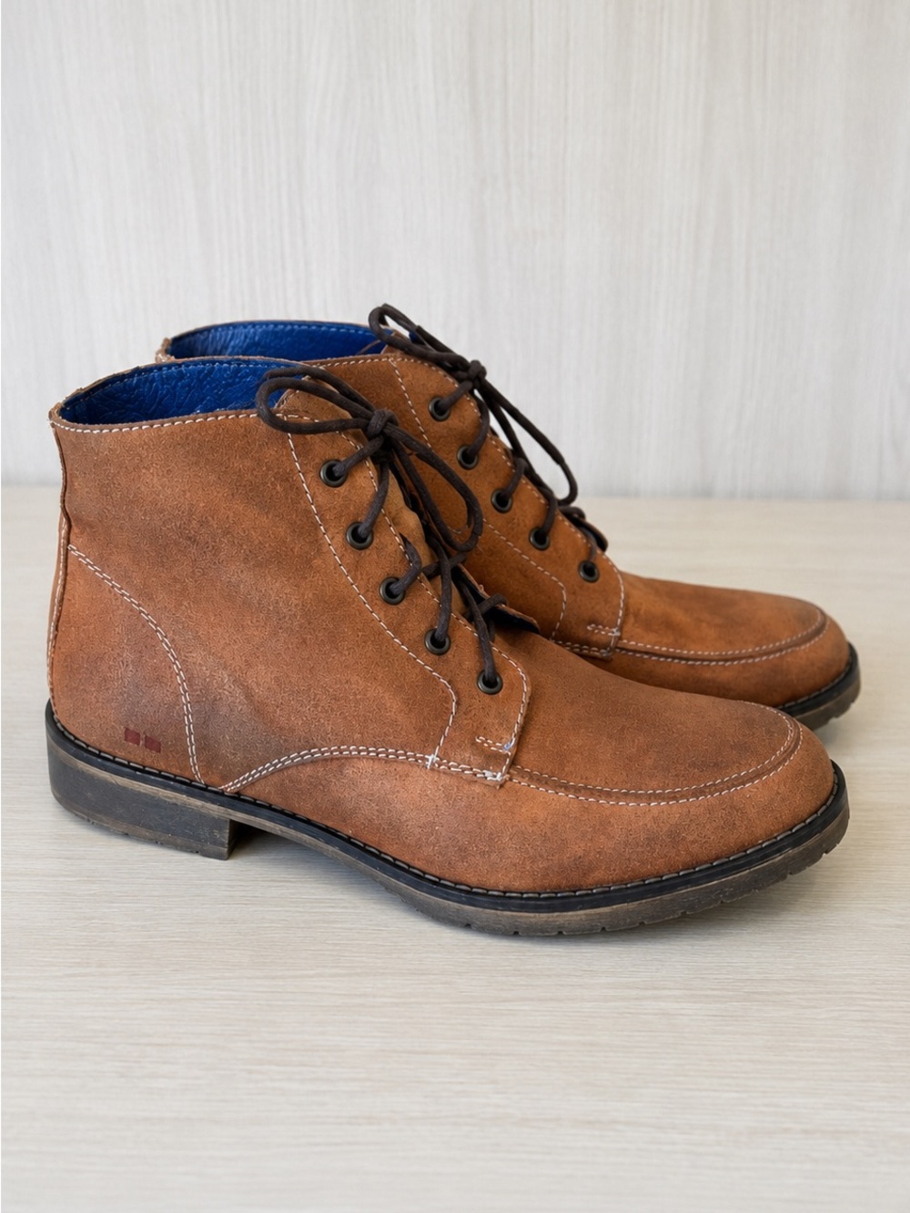 Bed Stu Men’s Brown Leather Moc Toe Lace-Up Ankle Boots Size 11.5